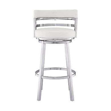 Leatherette Curved Back Counter Barstool with Swivel Mechanism, White