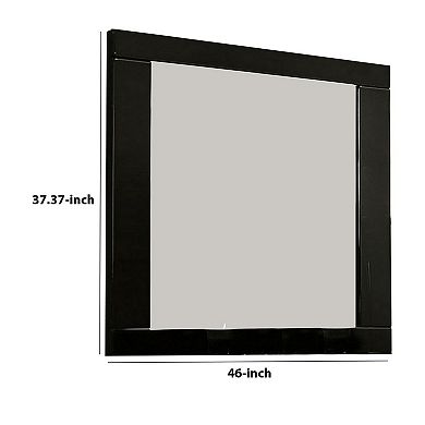 37 Inch Rectangular Mirror with Wooden Frame, Black