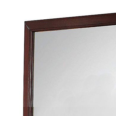 Transitional Style Mirror with Raised Wooden Frame, Brown and Silver