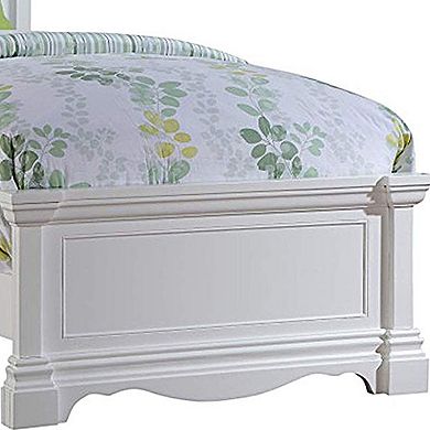 Traditional Style Wooden Full Size Bed with Crown Carved Headboard, White