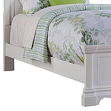 Traditional Style Wooden Full Size Bed with Crown Carved Headboard, White