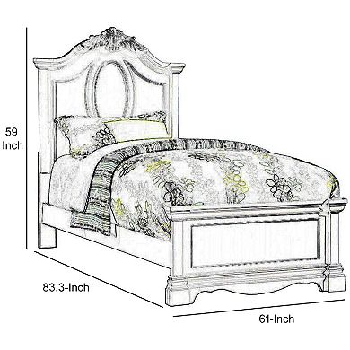 Traditional Style Wooden Full Size Bed with Crown Carved Headboard, White