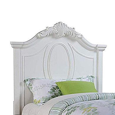 Traditional Style Wooden Full Size Bed with Crown Carved Headboard, White