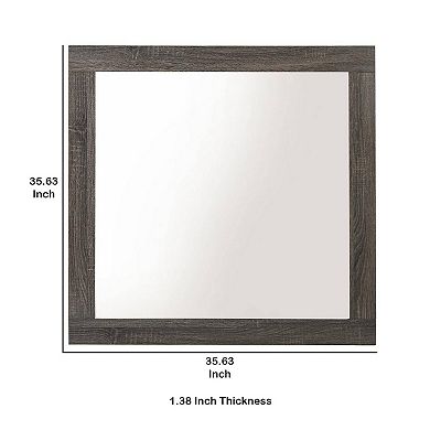 Transitional Style Grained Wood Encased Square Mirror, Gray
