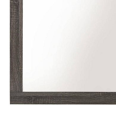 Transitional Style Grained Wood Encased Square Mirror, Gray