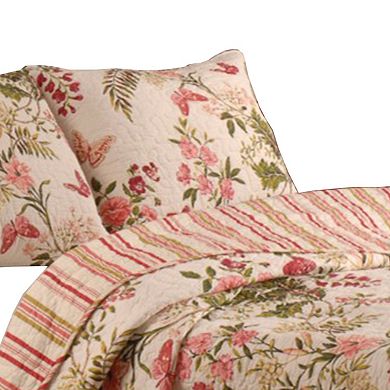 Atlanta Fabric 3 Piece Queen Size Quilt Set with Butterfly Print,Multicolor