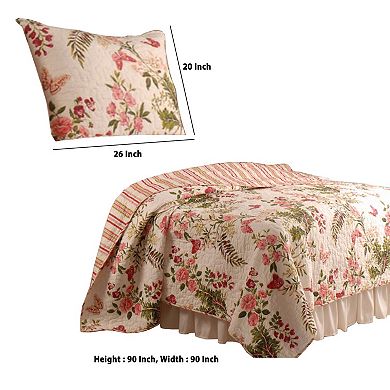 Atlanta Fabric 3 Piece Queen Size Quilt Set with Butterfly Print,Multicolor