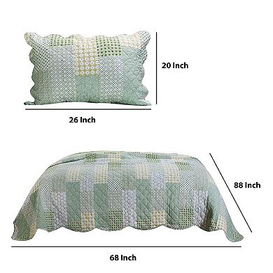 Reversible Fabric Twin Size Quilt Set with Geometric Pattern Motif, Green