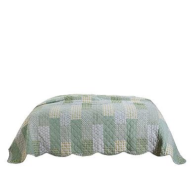 Reversible Fabric Twin Size Quilt Set with Geometric Pattern Motif, Green