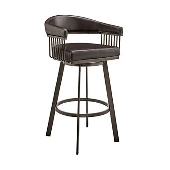 Oliver 26 Inch Modern Counter Stool, Vegan Faux Leather, Swivel, Dark Brown