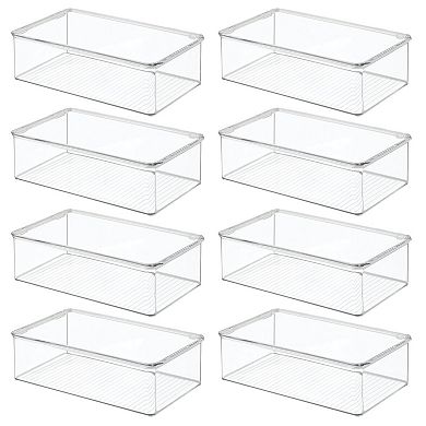 mDesign Plastic Playroom/Gaming Storage Organizer Box, Hinge Lid, 8 Pack, Clear