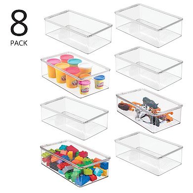 mDesign Plastic Playroom/Gaming Storage Organizer Box, Hinge Lid, 8 Pack, Clear