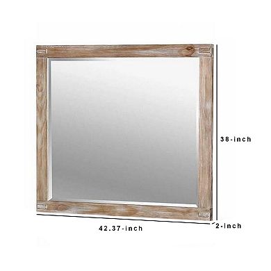 38 Inch Mirror with Rectangular Wooden Frame, Brown