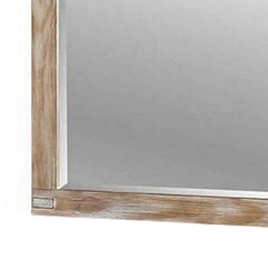 38 Inch Mirror with Rectangular Wooden Frame, Brown