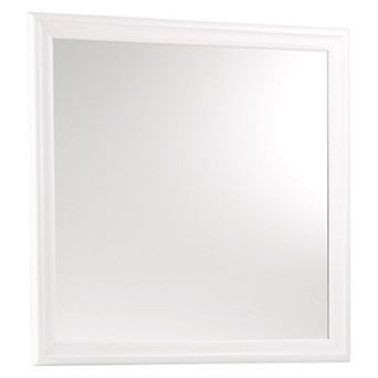 Transitional Square Mirror with Wooden Encasing and Convex Edges, White