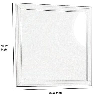 Transitional Square Mirror with Wooden Encasing and Convex Edges, White