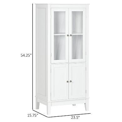 Bathroom Floor Cabinet Corner Unit With 4 Doors, Adjustable Shelves, White
