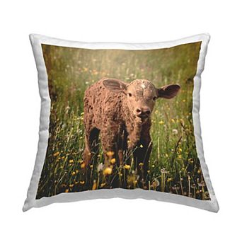 Stupell Home Decor Baby Calf Cow Farm Flower Meadow Throw Pillow