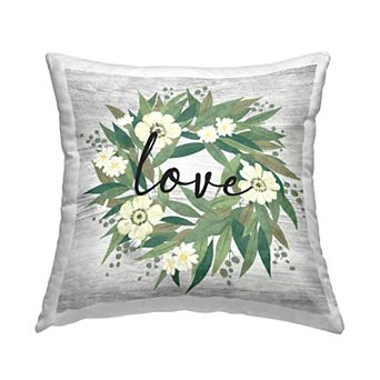 Stupell Home Decor Love Calligraphy Daisy Flower Wreath Throw Pillow