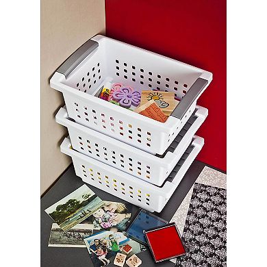 Sterilite 16608006 Small Stacking Basket with Titanium Accents, White (6 Pack)