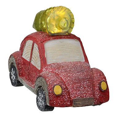 6" Red And Green LED Embellished With Glitter Retro Car With Tree On Top Decoration