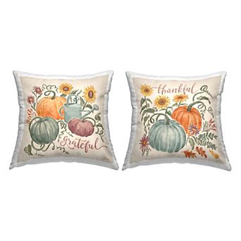 Stupell Home Decor Thankful Grateful Autumnal Plants Floral Pumpkins Throw Pillow