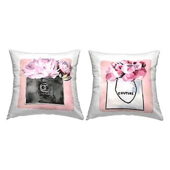 Stupell Home Decor Pink Glam Designer Brand Flower Bouquet Throw Pillow