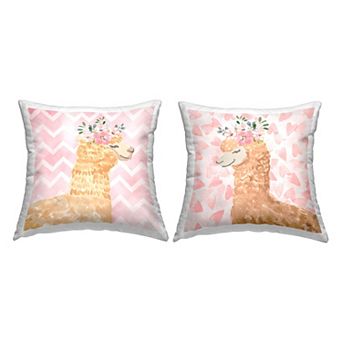 Stupell Home Decor Pastel Patterned Alpaca Pink Floral Crown Throw Pillow