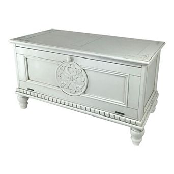 Accent Chest with Drop Down Storage and Carved Details, White