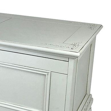 Accent Chest with Drop Down Storage and Carved Details, White
