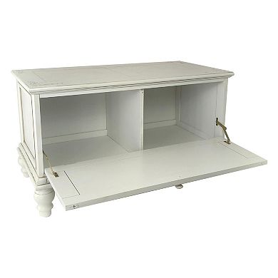 Accent Chest with Drop Down Storage and Carved Details, White