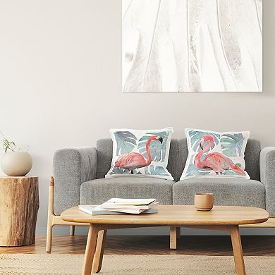 Stupell Home Decor Tropical Pink Flamingo Green Monstera Leaves Throw Pillow