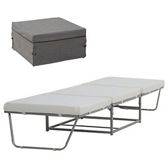HOMCOM 2 in 1 Sofa Bed, Convertible Guest Sleeper Bed with Thick Padded Sponge and Storage Box for Small Room, Living Room, Grey