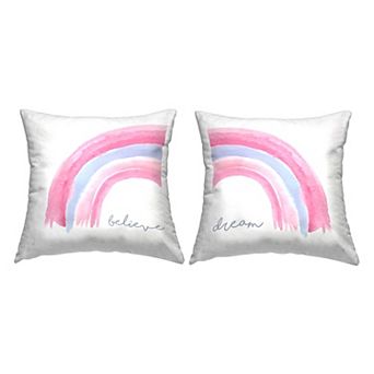 Stupell Home Decor Believe & Dream Soft Pink Rainbow Stripes Throw Pillow