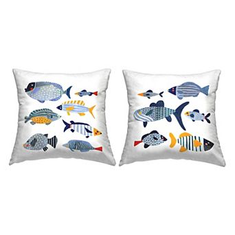 Stupell Home Decor Whimsical Varied Fish Patterns Kids Sea Life Throw Pillow