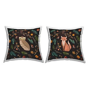 Stupell Home Decor Cozy Autumn Botanicals Owl & Fox Woodland Creatures Throw Pillow