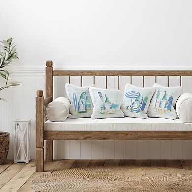 Stupell Home Decor Blue Coastal Gnome Nautical Beach Activities Throw Pillow