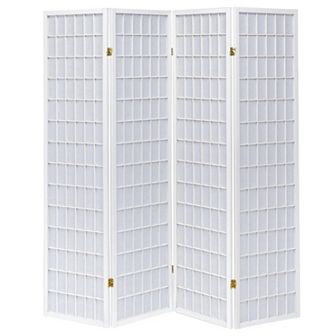 Contemporary Style Four Panel Folding Screen, White