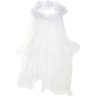 Girl's Flower Veil and Gloves for First Communion (White, 2 Pieces)