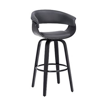 26 Inch Swivel Faux Leather Barstool with Curved Open Back, Gray