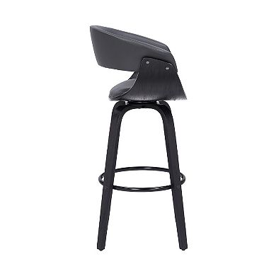 26 Inch Swivel Faux Leather Barstool with Curved Open Back, Gray