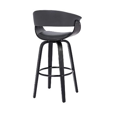 26 Inch Swivel Faux Leather Barstool with Curved Open Back, Gray