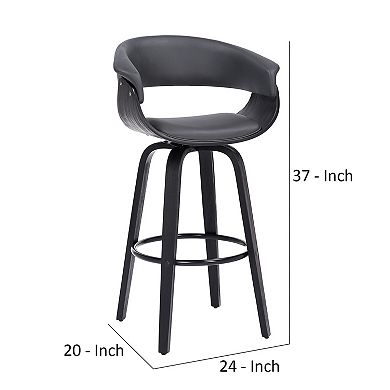 26 Inch Swivel Faux Leather Barstool with Curved Open Back, Gray