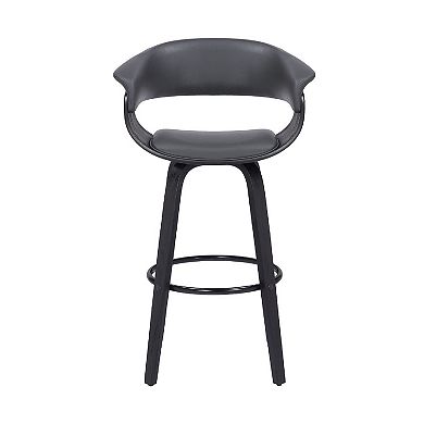 26 Inch Swivel Faux Leather Barstool with Curved Open Back, Gray