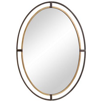 Sleek Open Double Metal Frame Oval Mirror, Rustic Bronze