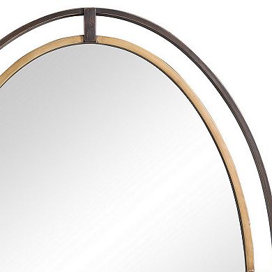 Sleek Open Double Metal Frame Oval Mirror, Rustic Bronze