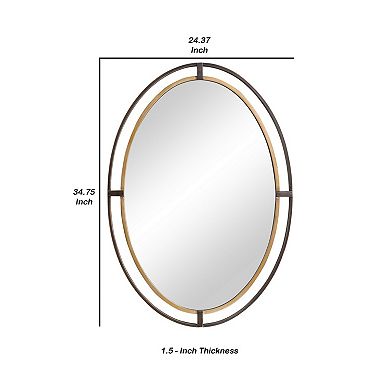 Sleek Open Double Metal Frame Oval Mirror, Rustic Bronze