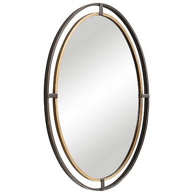 Sleek Open Double Metal Frame Oval Mirror, Rustic Bronze