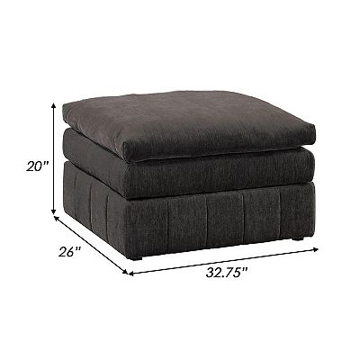 Luna 33 Inch Modular Ottoman, Three Layer Plush Cushioned Seat, Dark Gray