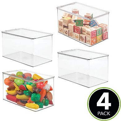 mDesign Plastic Stackable Toy Storage Container Box, Hinge Lid, 12.75" x 7.25" x 7" - 4 Pack